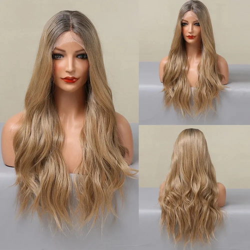 Long Lace Front Wig – Blonde Wave Synthetic Hair with Baby Hair, Heat-Resistant