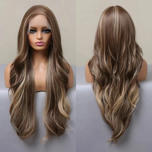 Long Lace Front Wig – Blonde Wave Synthetic Hair with Baby Hair, Heat-Resistant