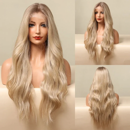 Long Lace Front Wig – Blonde Wave Synthetic Hair with Baby Hair, Heat-Resistant