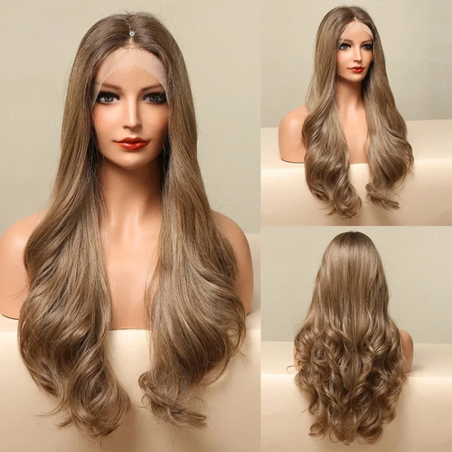 Long Lace Front Wig – Blonde Wave Synthetic Hair with Baby Hair, Heat-Resistant