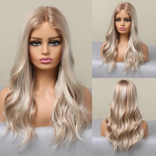 Long Lace Front Wig – Blonde Wave Synthetic Hair with Baby Hair, Heat-Resistant