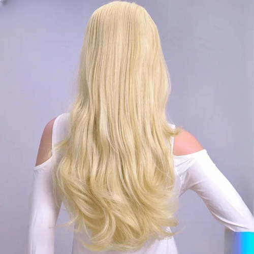24 Inch Synthetic Long Wavy Half Wig – Blonde Clip-In Hair
