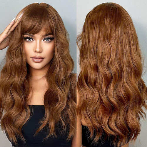 GEMMA Long Straight Synthetic Wig with Bangs – Red Brown Ombre