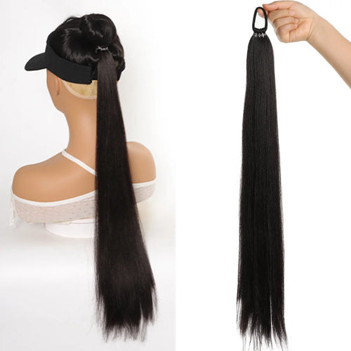 28-Inch Straight Synthetic Ponytail Extension – Elastic Wrap-Around Hairpiece