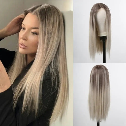 alt="Long loose curly deep wave lace front synthetic wig with middle part for women"