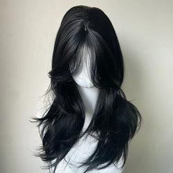 Ashley™ Headband Wig – Soft Black Waves with Chic French Bangs