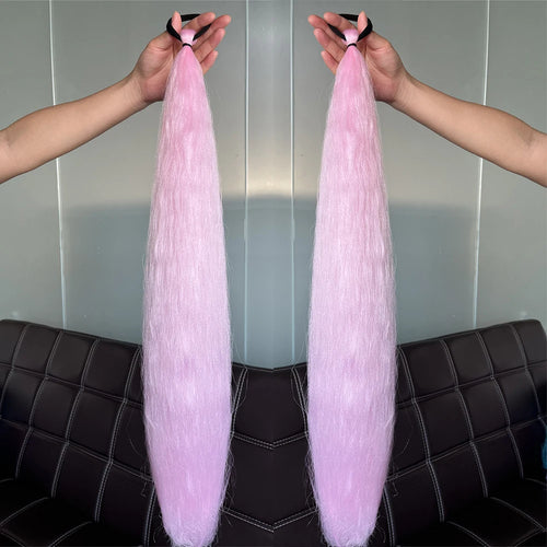 2PCS Straight Synthetic Ponytail Extensions – Colorful Braiding Hair with Elastic Bands for Women