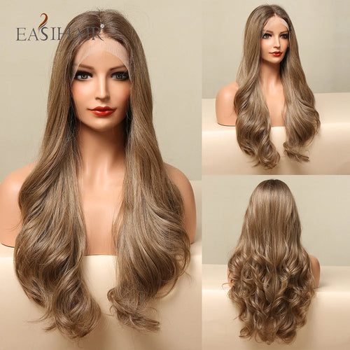 alt="EASIHAIR long blonde lace front synthetic wig natural wave with baby hair for women"