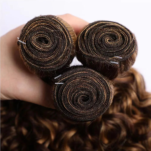 14–30-Inch-Deep Wave Hair Weave Bundles – P4/27 Brazilian-Style Synthetic Hair for Women