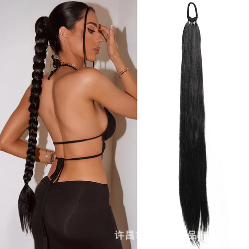 28-Inch Straight Synthetic Ponytail Extension – Elastic Wrap-Around Hairpiece