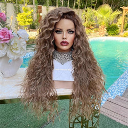Synthetic Ombre Blonde–Brown Curly Wig – 28 Inch HD Lace Front