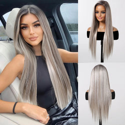 alt="ELEMENT 13x6 lace front synthetic wig straight white blonde daily party elegant hair for women"