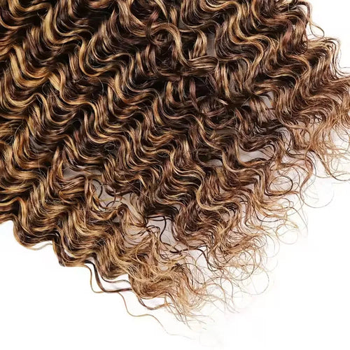 14–30-Inch-Deep Wave Hair Weave Bundles – P4/27 Brazilian-Style Synthetic Hair for Women