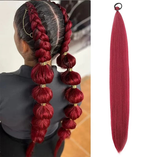 26Inch Synthetic Ponytail Extension with Elastic Tie Hair Band Long Yaki Straight Colored Braiding Ponytail Ombre Colors