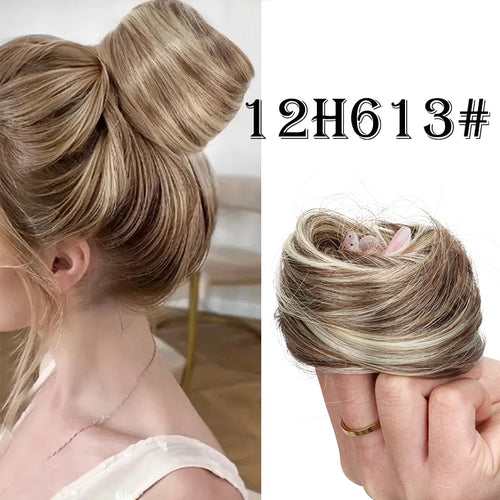 Synthetic Elastic Messy Bun Hairpieces Curly Scrunchie Black Blonde Brown Chignon Band Updo Donut for Women Fake Hair