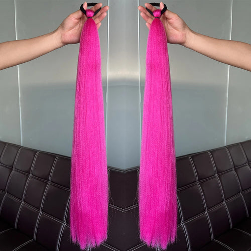 2PCS Straight Synthetic Ponytail Extensions – Colorful Braiding Hair with Elastic Bands for Women