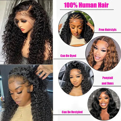 alt="13x6 deep wave human hair wig 32 inch pre-plucked natural color 200% density curly style"