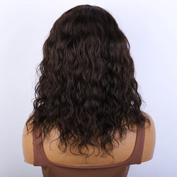 alt="Women’s short pixie cut human hair wig natural brown multi-parting 100% real high-quality hair"