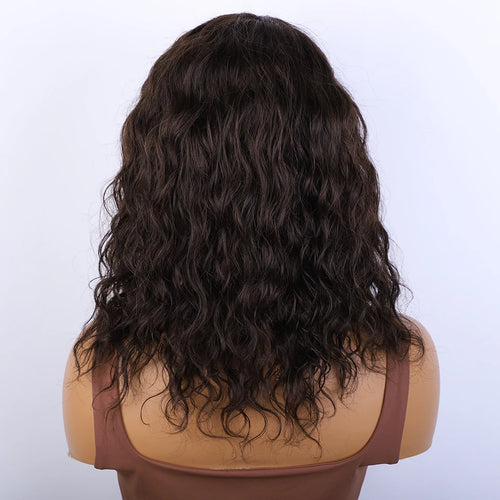 alt="Women’s short pixie cut human hair wig natural brown multi-parting 100% real high-quality hair"