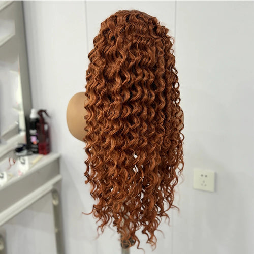 alt="Long loose curly deep wave lace front synthetic wig with middle part for women"