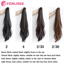 alt="FORLISEE synthetic grab clip ponytail extension 60cm natural black straight hairpiece"
