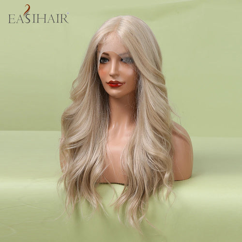 alt="EASIHAIR long blonde lace front synthetic wig natural wave with baby hair for women"