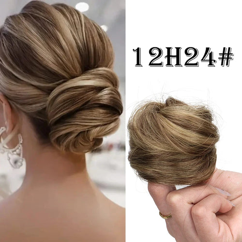 Syntetyczny, niechlujny kok, doczepiany chignon, mini gumka do włosów, gumki do koka, akcesoria do włosów w kształcie donuta, łatwe do noszenia