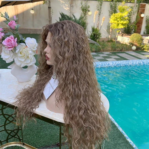 Synthetic Ombre Blonde–Brown Curly Wig – 28 Inch HD Lace Front