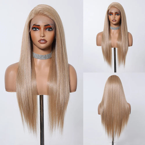 alt="ELEMENT 13x6 lace front synthetic wig straight white blonde daily party elegant hair for women"