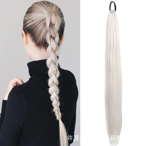 28-Inch Straight Synthetic Ponytail Extension – Elastic Wrap-Around Hairpiece