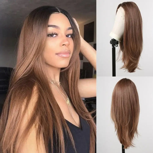 alt="Long loose curly deep wave lace front synthetic wig with middle part for women"