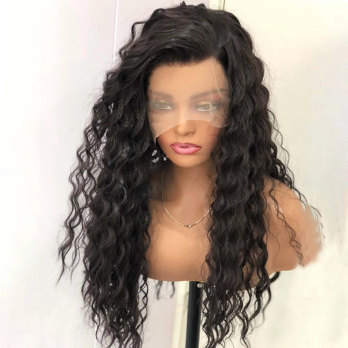 Brown Wig Dark Brown Curly Wig Synthetic Lace Front Wig Glueless Wig Ready to Wear Water Wave Deep Curly Wigs for Women Party