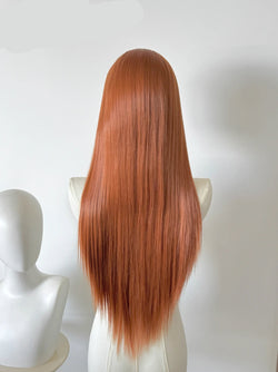13x4 Orange Lace Front Wig – Long Straight, Soft, Super Thick Synthetic Hair for Women