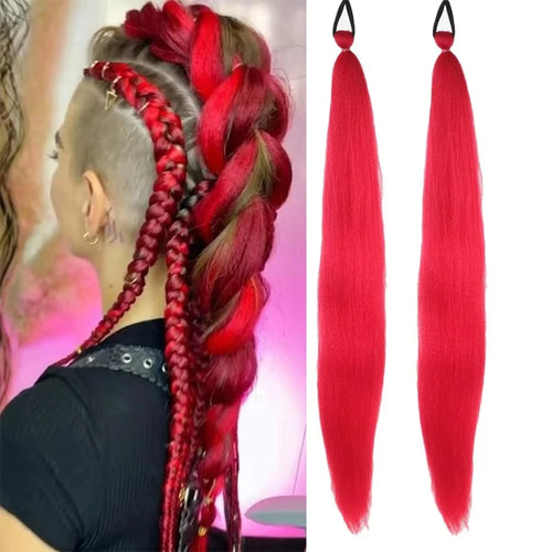 26Inch Synthetic Ponytail Extension with Elastic Tie Hair Band Long Yaki Straight Colored Braiding Ponytail Ombre Colors
