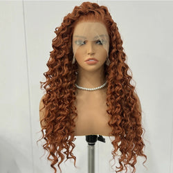 alt="Long loose curly deep wave lace front synthetic wig with middle part for women"