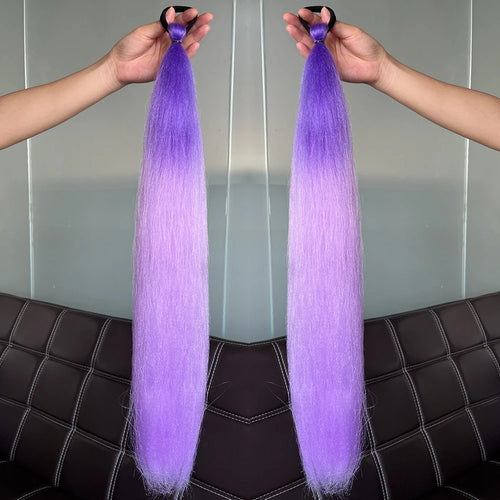 2PCS Straight Synthetic Ponytail Extensions – Colorful Braiding Hair with Elastic Bands for Women