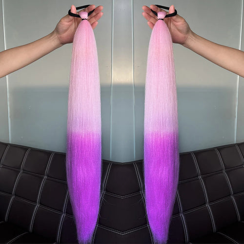 2PCS Straight Synthetic Ponytail Extensions – Colorful Braiding Hair with Elastic Bands for Women