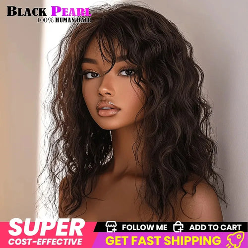 alt="Women’s short pixie cut human hair wig natural brown multi-parting 100% real high-quality hair"