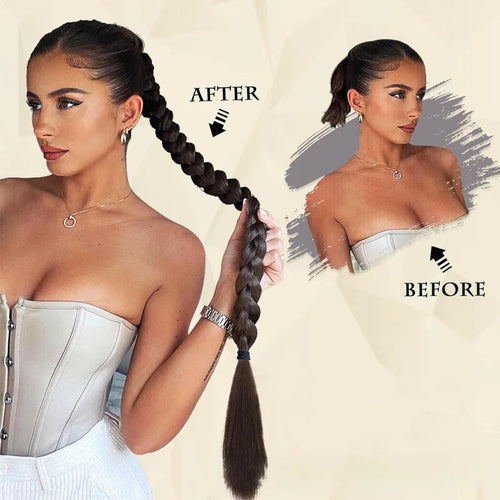 28-Inch Straight Synthetic Ponytail Extension – Elastic Wrap-Around Hairpiece