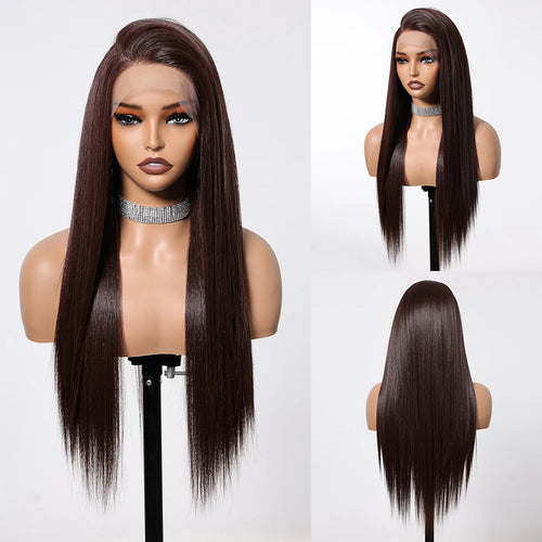 alt="ELEMENT 13x6 lace front synthetic wig straight white blonde daily party elegant hair for women"