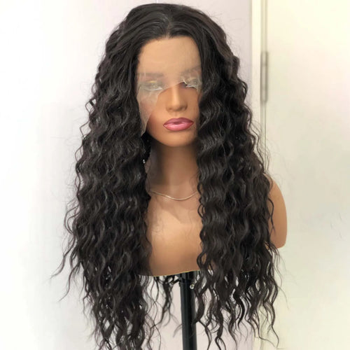 Brown Wig Dark Brown Curly Wig Synthetic Lace Front Wig Glueless Wig Ready to Wear Water Wave Deep Curly Wigs for Women Party