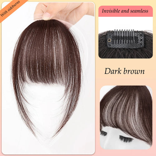 Synthetic Clip-On Bangs Hairpiece – Forehead Fringe with Sideburns, Natural-Look Hair for Women