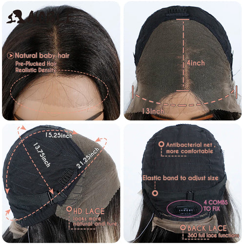 alt="Long straight lace wig 28 inch HD transparent 13x4 synthetic with baby hair"