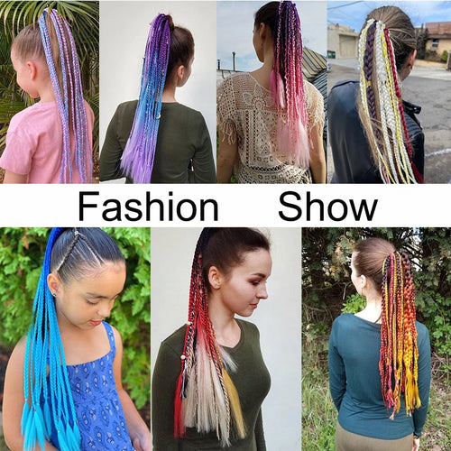 26Inch Synthetic Ponytail Extension with Elastic Tie Hair Band Long Yaki Straight Colored Braiding Ponytail Ombre Colors