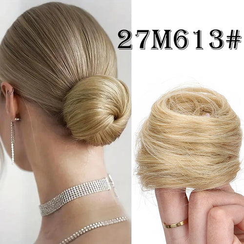 Synthetic Elastic Messy Bun Hairpieces Curly Scrunchie Black Blonde Brown Chignon Band Updo Donut for Women Fake Hair