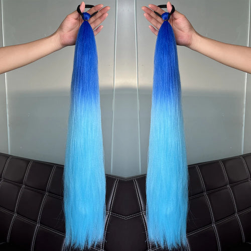 2PCS Straight Synthetic Ponytail Extensions – Colorful Braiding Hair with Elastic Bands for Women