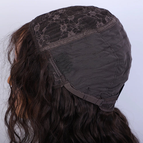 alt="Women’s short pixie cut human hair wig natural brown multi-parting 100% real high-quality hair"