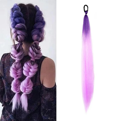 26Inch Synthetic Ponytail Extension with Elastic Tie Hair Band Long Yaki Straight Colored Braiding Ponytail Ombre Colors