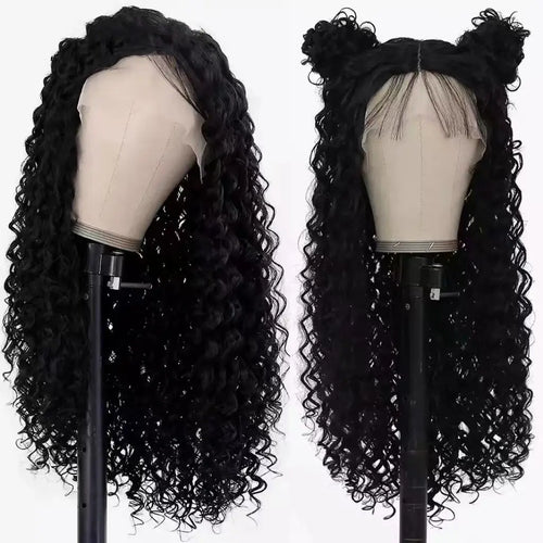 Women’s long curly deep wave lace front wig synthetic middle part design