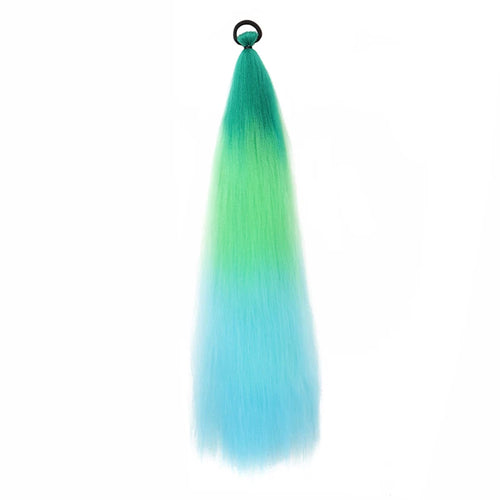 26Inch Synthetic Ponytail Extension with Elastic Tie Hair Band Long Yaki Straight Colored Braiding Ponytail Ombre Colors